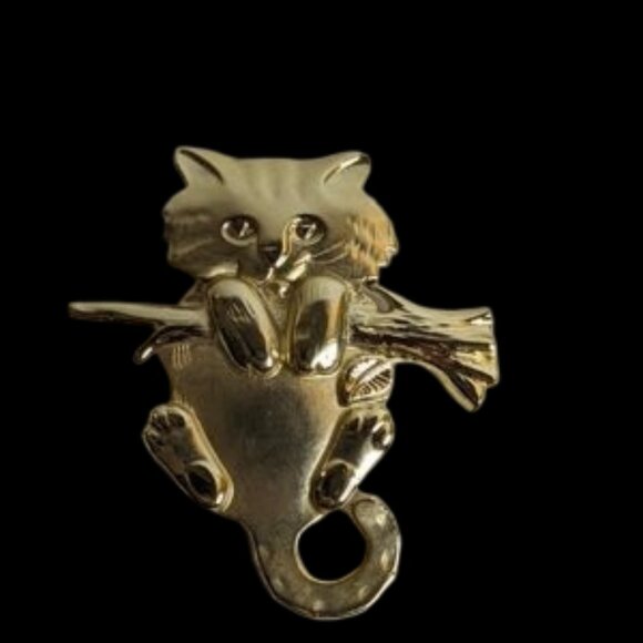 Vintage AJC Cat Brooch – Gold-Tone Figural Pin - Picture 1 of 7